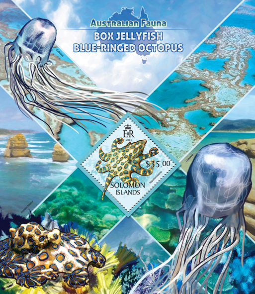 Box jellyfish, Blue-Ringed octopus  - Issue of Solomon islands postage stamps