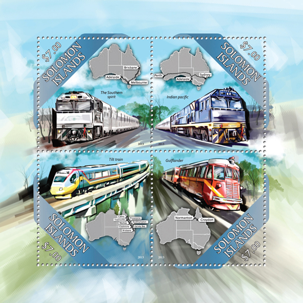 Trains - Issue of Solomon islands postage stamps