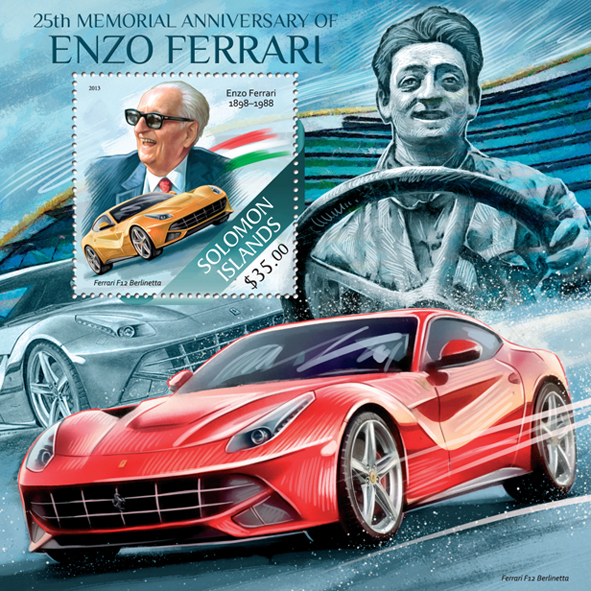 Enzo Ferrari - Issue of Solomon islands postage stamps