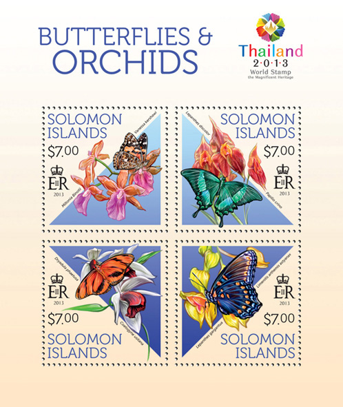 Butterflies and orchids - Issue of Solomon islands postage stamps