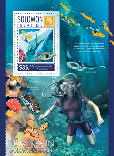 Diving - Issue of Solomon islands postage stamps
