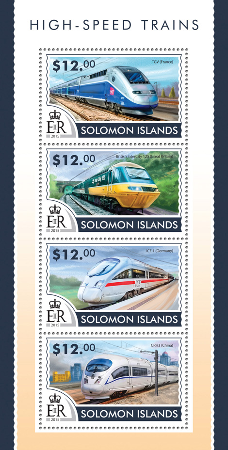 High-speed trains - Issue of Solomon islands postage stamps