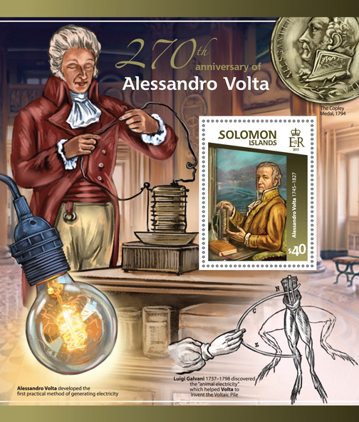 Alessandro Volta - Issue of Solomon islands postage stamps