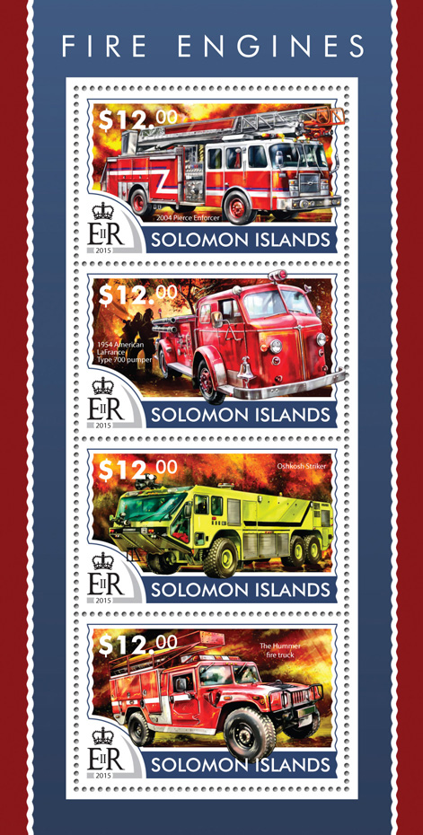 Fire engines - Issue of Solomon islands postage stamps