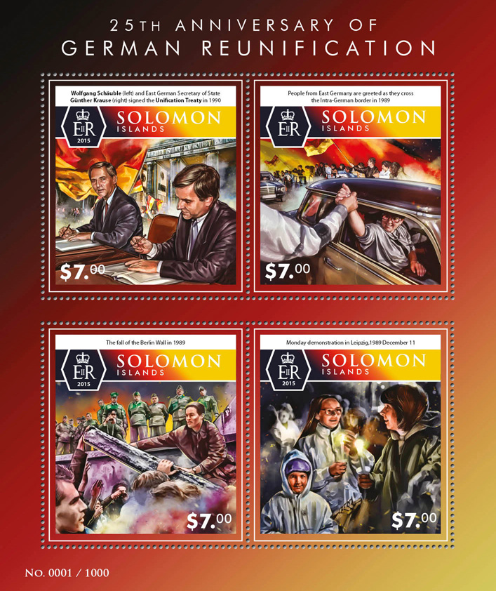 German Reunification - Issue of Solomon islands postage stamps