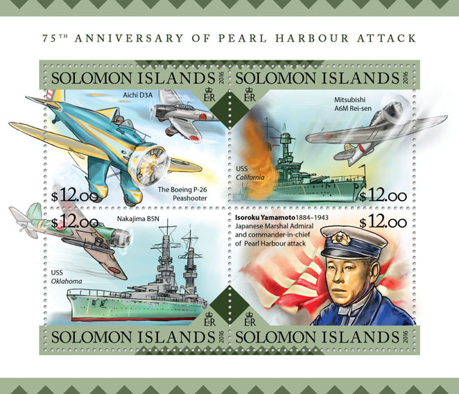 Pearl Harbour - Issue of Solomon islands postage stamps