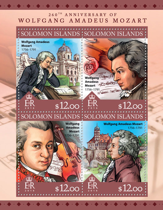 Wolfgang Amadeus Mozart  - Issue of Solomon islands postage stamps