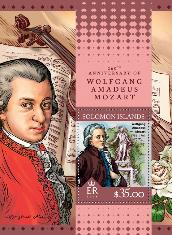 Wolfgang Amadeus Mozart  - Issue of Solomon islands postage stamps