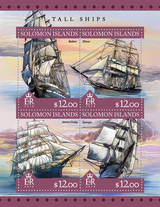 Tall ships - Issue of Solomon islands postage stamps