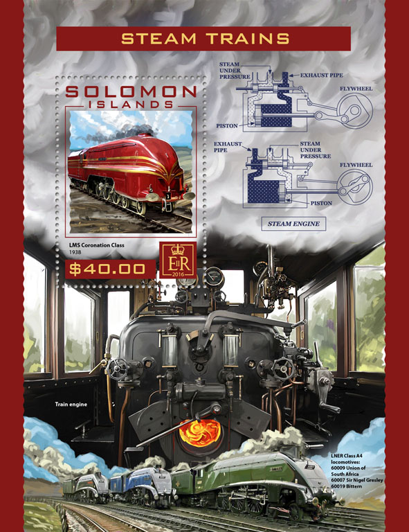 Steam trains - Issue of Solomon islands postage stamps