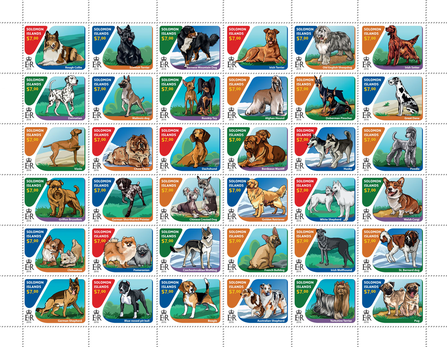 Dogs - Issue of Solomon islands postage stamps