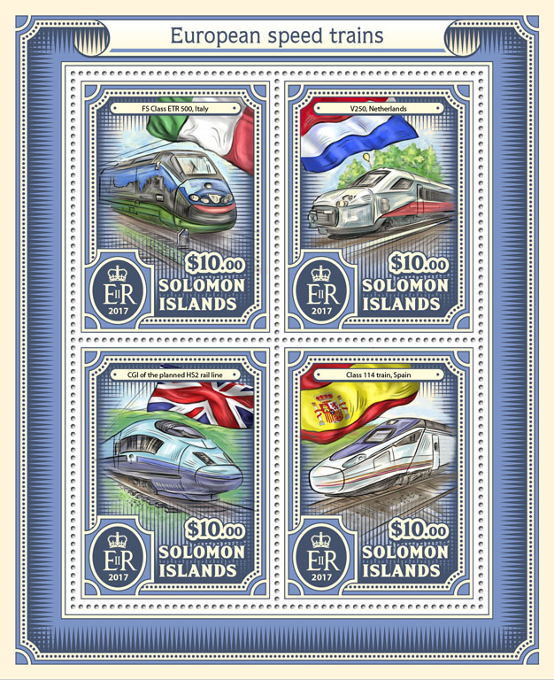 European speed trains - Issue of Solomon islands postage stamps