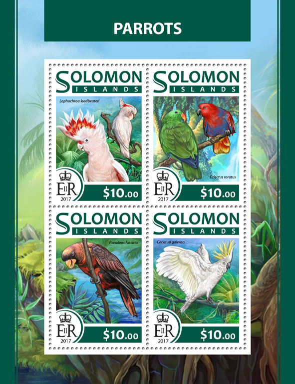 Parrots - Issue of Solomon islands postage stamps