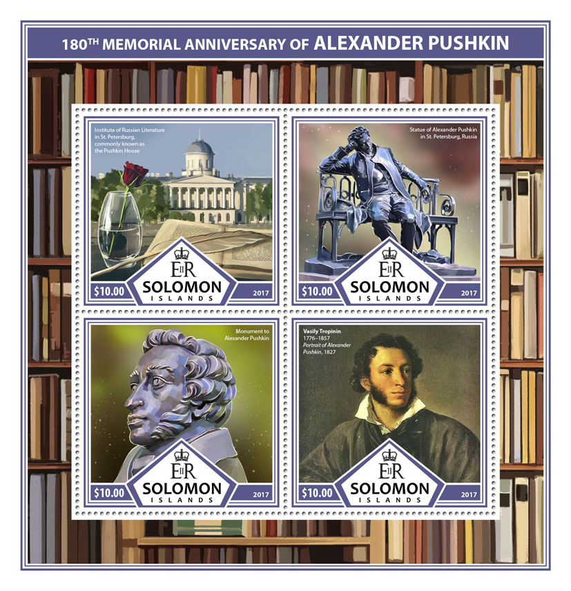 Alexander Pushkin - Issue of Solomon islands postage stamps