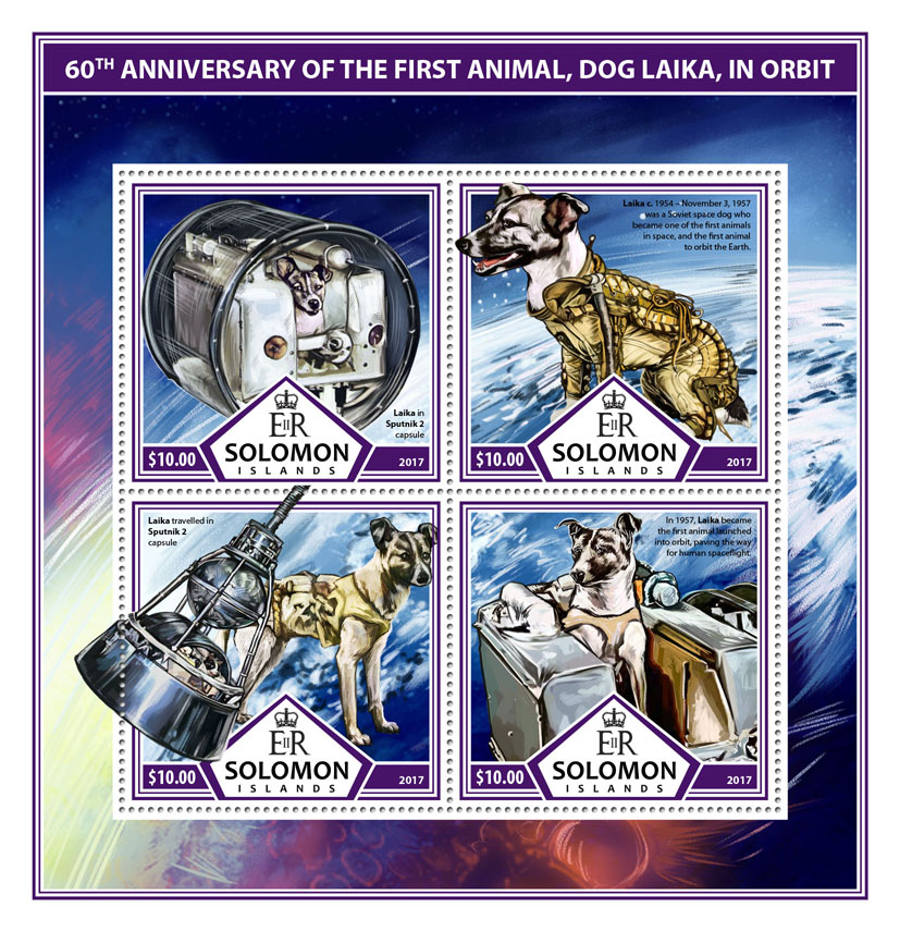 First animal in orbit  - Issue of Solomon islands postage stamps