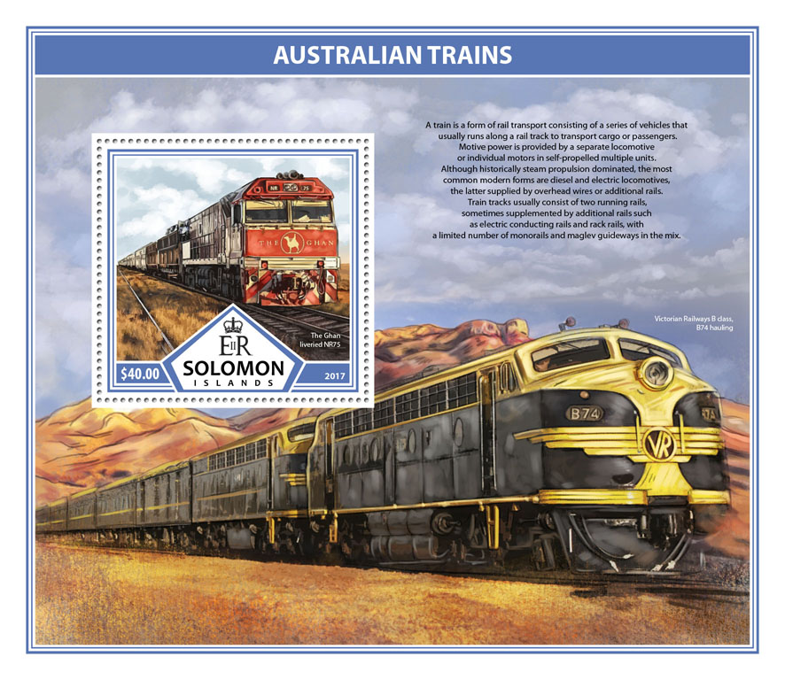 Australian trains - Issue of Solomon islands postage stamps