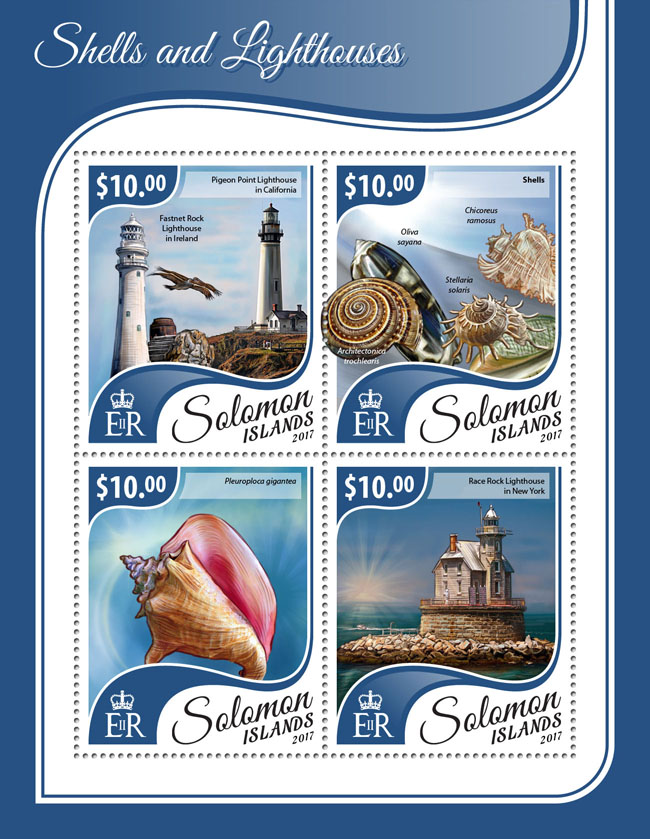 Shells and lighthouses - Issue of Solomon islands postage stamps