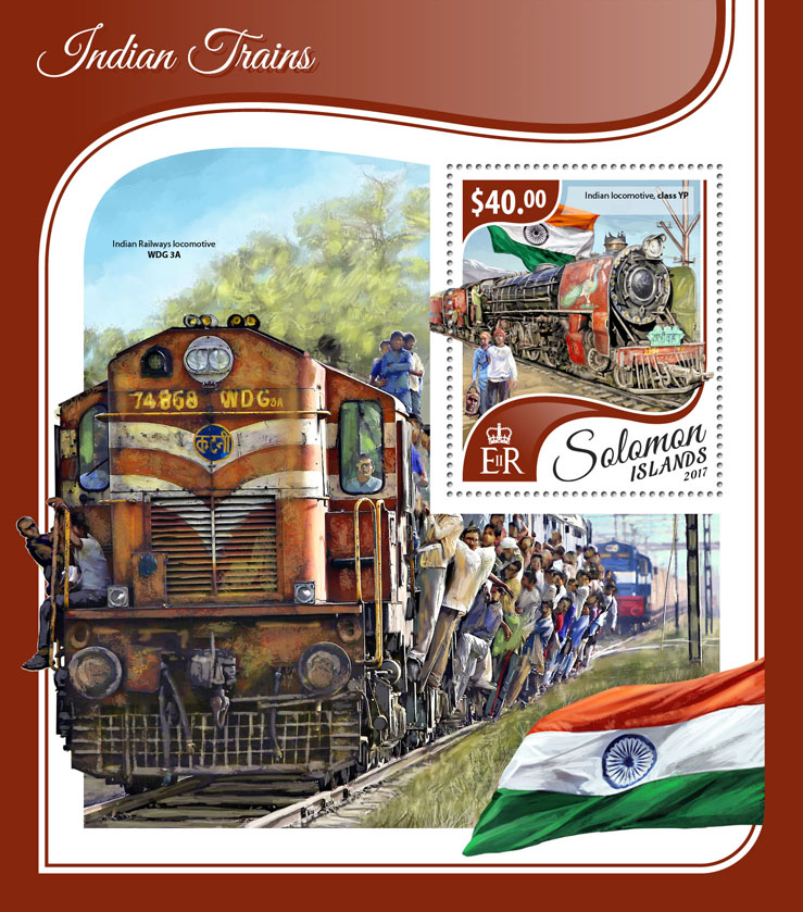 Indian trains - Issue of Solomon islands postage stamps