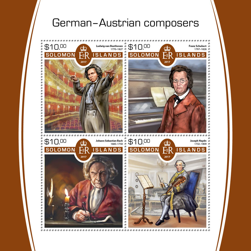 German-Austrian composers - Issue of Solomon islands postage stamps
