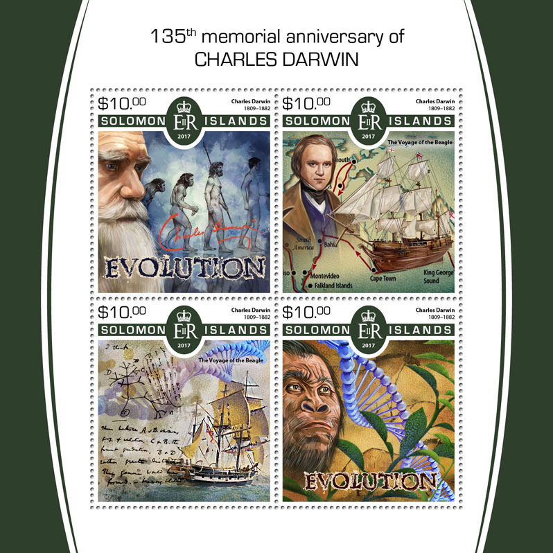 Charles Darwin - Issue of Solomon islands postage stamps